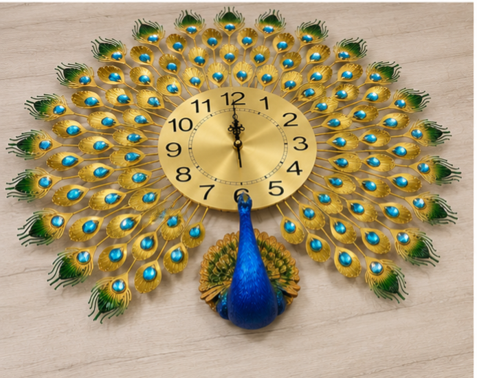 Royal Peacock Wall Clock – Luxury Metal Decorative Wall Clock for Living Room & Home Décor