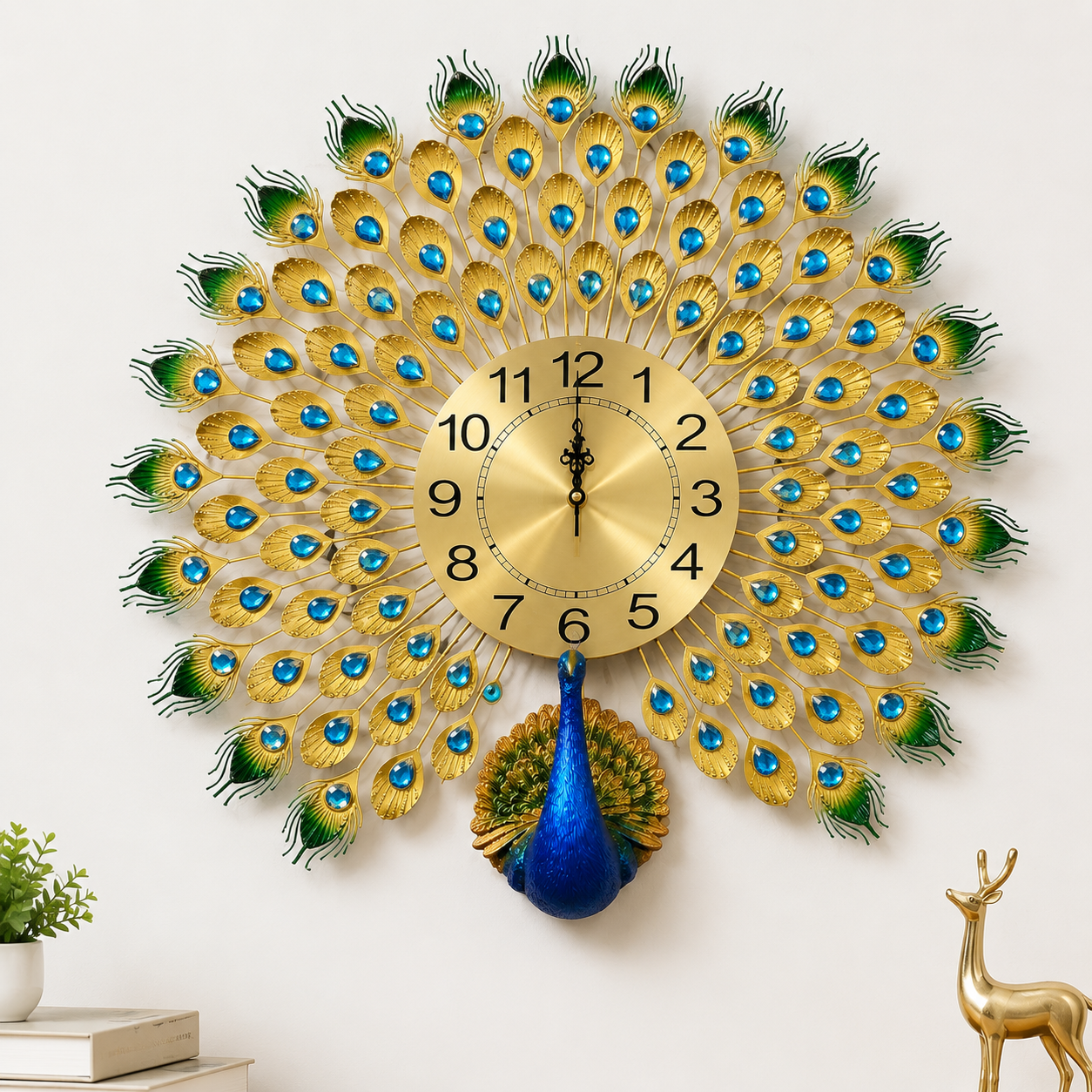 Royal Peacock Wall Clock – Luxury Metal Decorative Wall Clock for Living Room & Home Décor