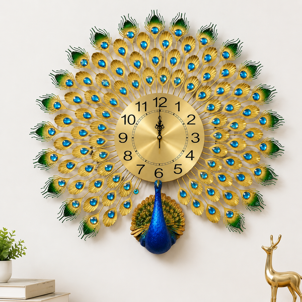 Royal Peacock Wall Clock – Luxury Metal Decorative Wall Clock for Living Room & Home Décor
